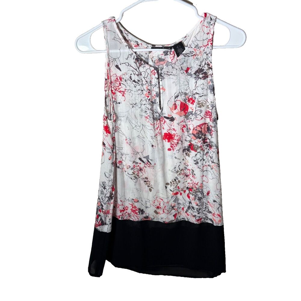 DKNY Jeans Tank Top Women's Small Keyhole Sleeveless Floral Shirt Lightweight